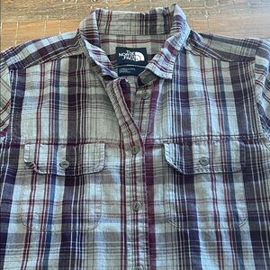 The North Face Women’s Large Plaid Shirt Dress Button Down Gray Casual Pockets